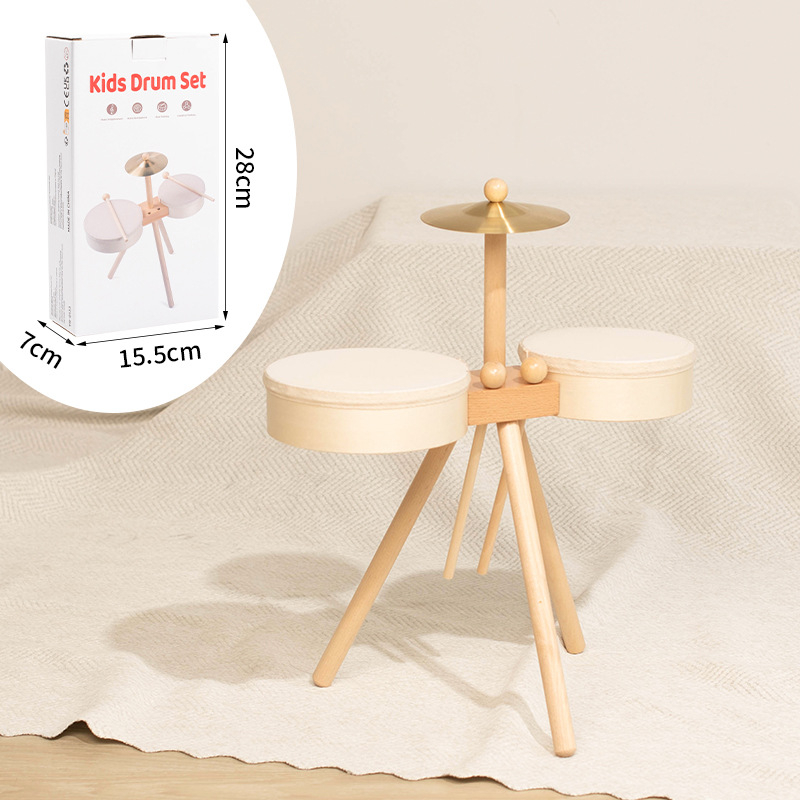 Set de tobe cu pedale din lemn pentru copii 4–6 ani, bază rotundă din lemn cu suport, Jucărie muzicală de percuție Montessori