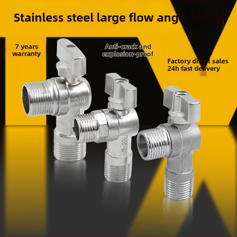 Valvă triunghiulară din oțel inoxidabil 304 cu canal complet pentru boilere pe gaz — apă caldă/rece, conexiune unghiulară 1/2 in și 3/4 in, presiune înaltă, acționare manuală