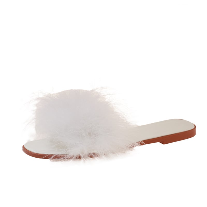 Papuci de mireasă cu pene, partea superioară PU, talpă din cauciuc, căptușeală din piele sintetică, model uni, rezistente la uzură