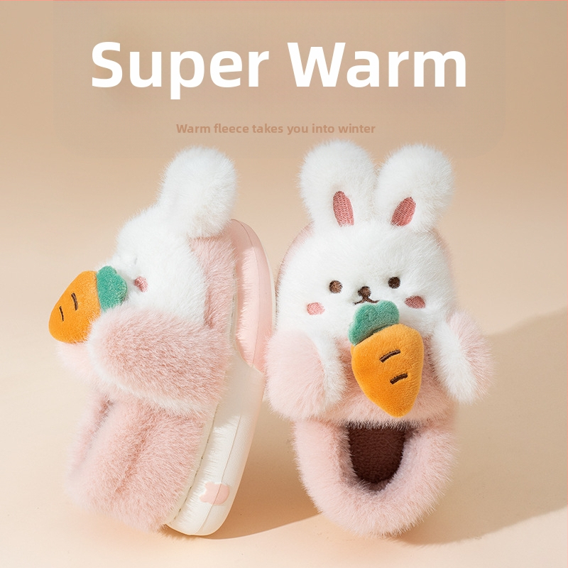 Gyerekeknek szánt pamut papucs, plüss felsőrésszel, EVA talppal, hátsó pánttal, nyuszi karikatúra mintával