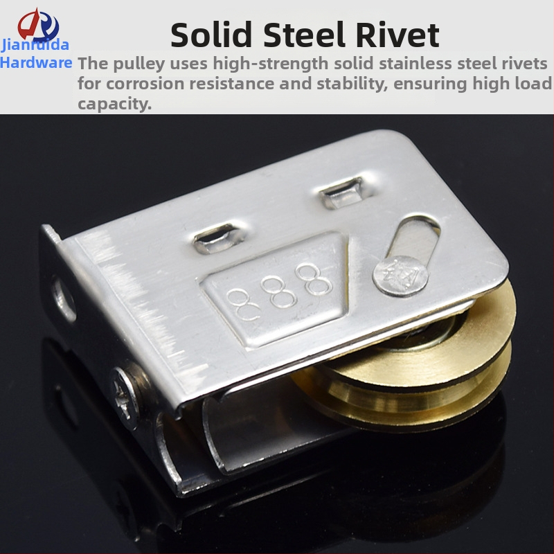 Rola pentru uși și ferestre — cadru din oțel inoxidabil, miez din cupru și roată din nylon; model 2078/2008/888; rază a canelurii pentru funie 5.5; sarcină maximală 38 kg; grosimea pereților 1.0