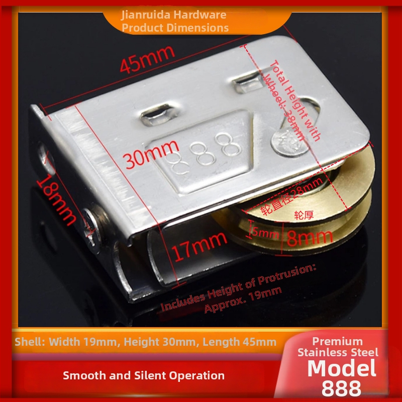 Rola pentru uși și ferestre — cadru din oțel inoxidabil, miez din cupru și roată din nylon; model 2078/2008/888; rază a canelurii pentru funie 5.5; sarcină maximală 38 kg; grosimea pereților 1.0