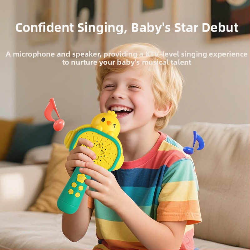 Microfon pentru copii cu design găină galbenă — karaoke, din plastic, destinat copiilor 4–6 ani, certificare 3C 2024182202058756, China