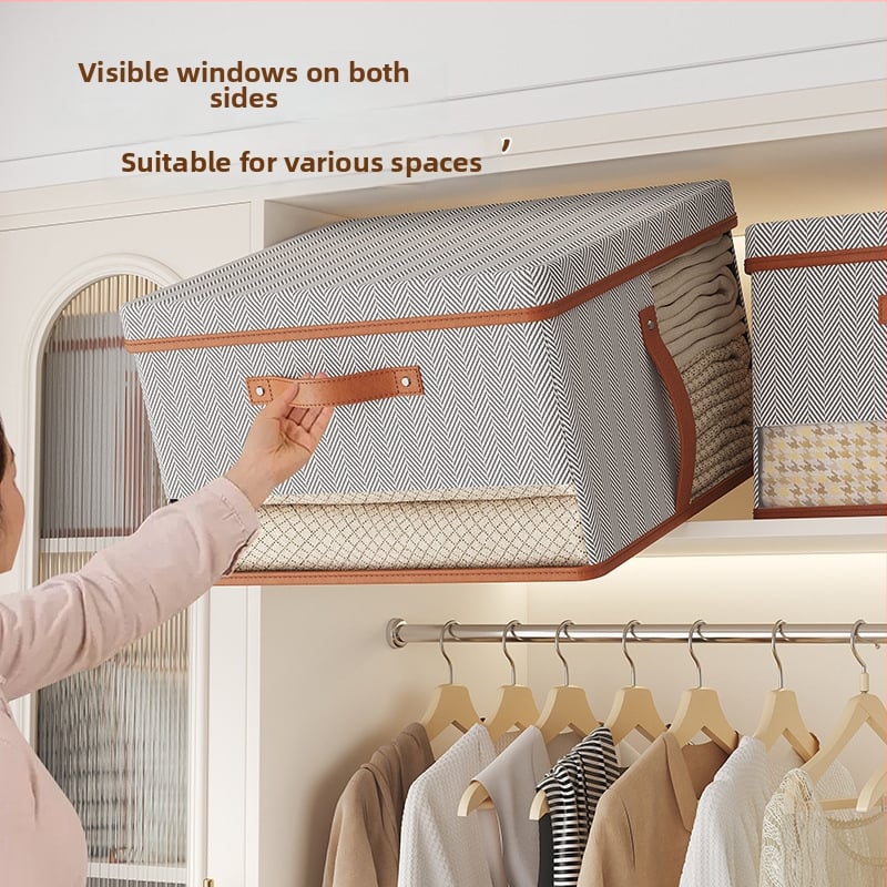 Na Ying Cutie de depozitare din material nețesut, cu capac și fereastră dublă, pliabilă, transparentă, 50–60 L, model cu săgeată