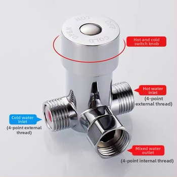 Meďový trojcestný termosatický ventil pre miešanie horúcej a studenej vody, 2 vstupy, 1 výstup, s kontrolnou zložkou