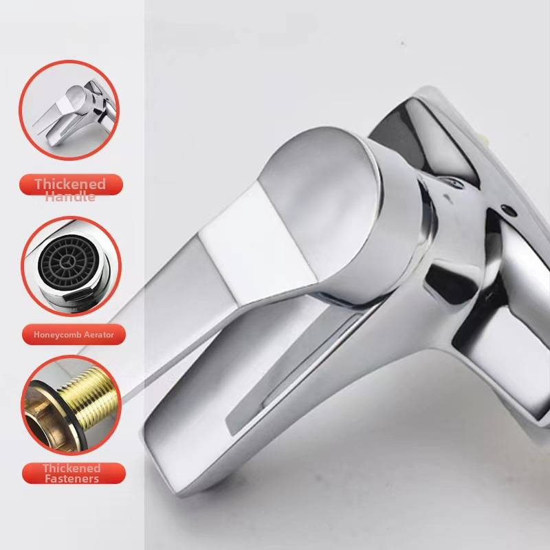 Kúpeľňový kohútik k umývadlu s dvoma otvormi, horúca a studená voda, dvojfunkčný miešací ventil, proti špliechaniu, moderný minimalistický štýl, model 062