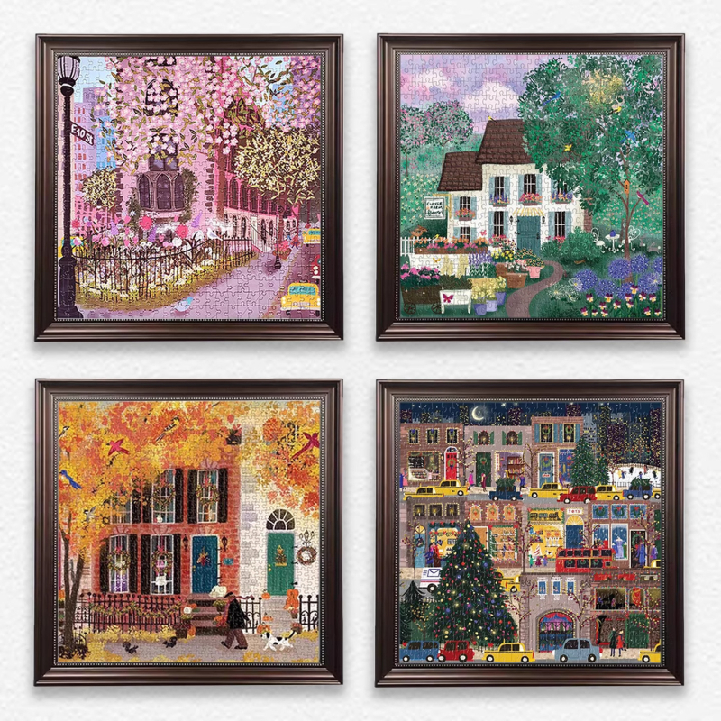 Četiri godišnja doba – plošni puzzle s okvirom za fotografiju, papirni materijal, plastično pakiranje, za uzrast 7–14 godina, Složene ilustracije i ploče