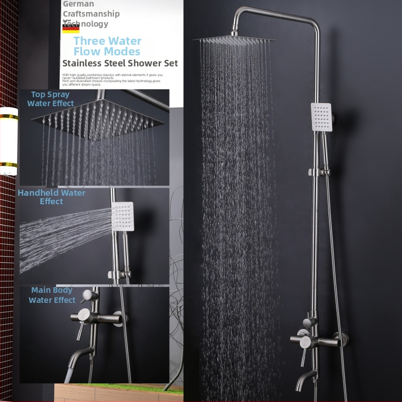 Set de duș din oțel inoxidabil 304, ploaie, montaj pe perete, YAMANSI, temperatură de lucru 0-90°C, presiune nominală 1.6 MPa