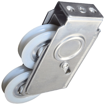 Rulment cu două roți pentru ferestre și uși glisante | oțel inoxidabil | Model: rulment Tip 90 | raza canalei pentru cablu: 6 mm | capacitate de încărcare: 60 kg | prelucrare: OEM cu siglă