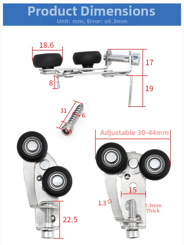 Monledge Roată superioară reglabilă pentru uși glisante de garderobă – Roată din nylon placat cu nichel, model Mediu reglabil, ax 5 mm, rază canelă frânghie 5 mm, interval montaj 30–42 mm