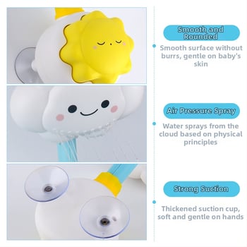 Jucărie de baie cu pulverizare de apă în formă de floare de soare și duș cu nori curcubeu — din plastic, Brand Qiaolexin, pentru copii 4–6 ani