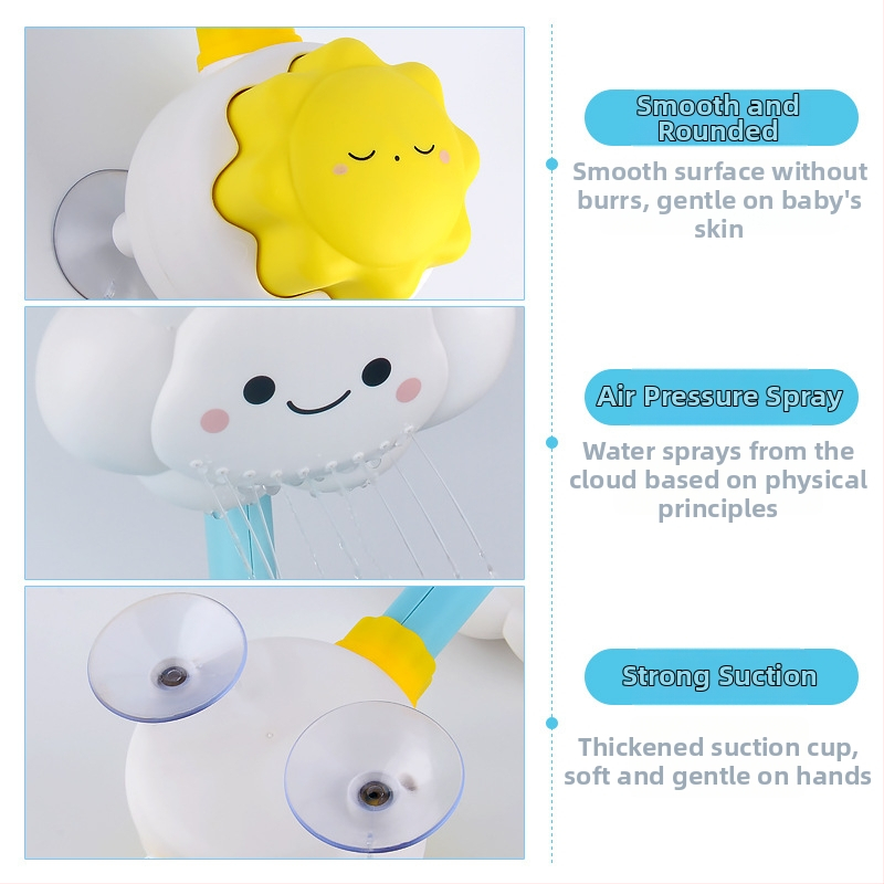Jucărie de baie cu pulverizare de apă în formă de floare de soare și duș cu nori curcubeu — din plastic, Brand Qiaolexin, pentru copii 4–6 ani