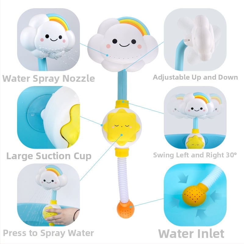 Jucărie de baie cu pulverizare de apă în formă de floare de soare și duș cu nori curcubeu — din plastic, Brand Qiaolexin, pentru copii 4–6 ani