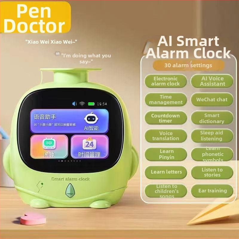 Dr. Pen Q1 Ceas inteligent deșteptare cu povestiri pentru somn, asistent vocal AI, Bluetooth, ecran LCD, reîncărcabil