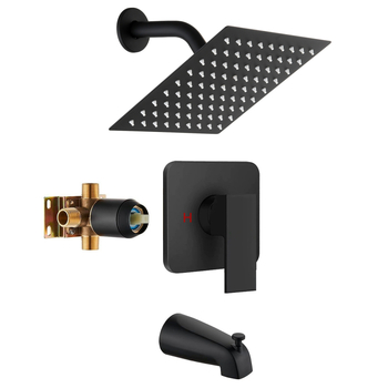 Set de duș încastrat în perete din cupru, robinet de amestec încorporat, control temperatură 0–95°C, funcții ploaie, masaj, jeturi și bule
