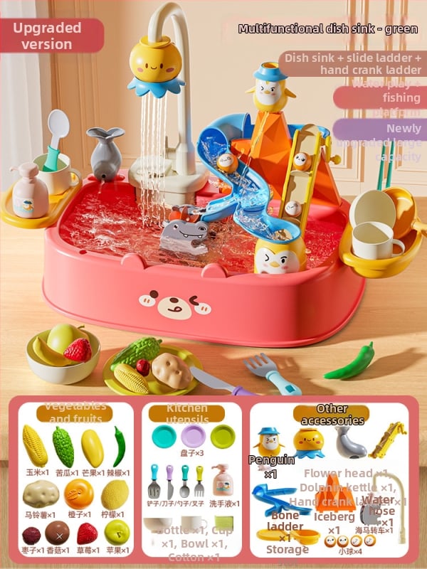 Jucărie de vase pentru copii – joc cu apă, din plastic, ieșire electrică de apă, model H365-1, brand Parenting Treasure, potrivit pentru 4–6 ani