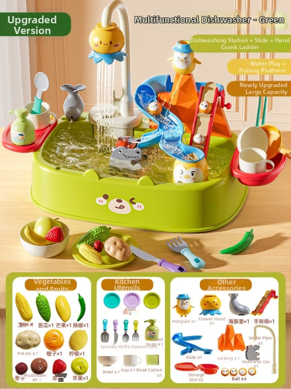 Jucărie de vase pentru copii – joc cu apă, din plastic, ieșire electrică de apă, model H365-1, brand Parenting Treasure, potrivit pentru 4–6 ani