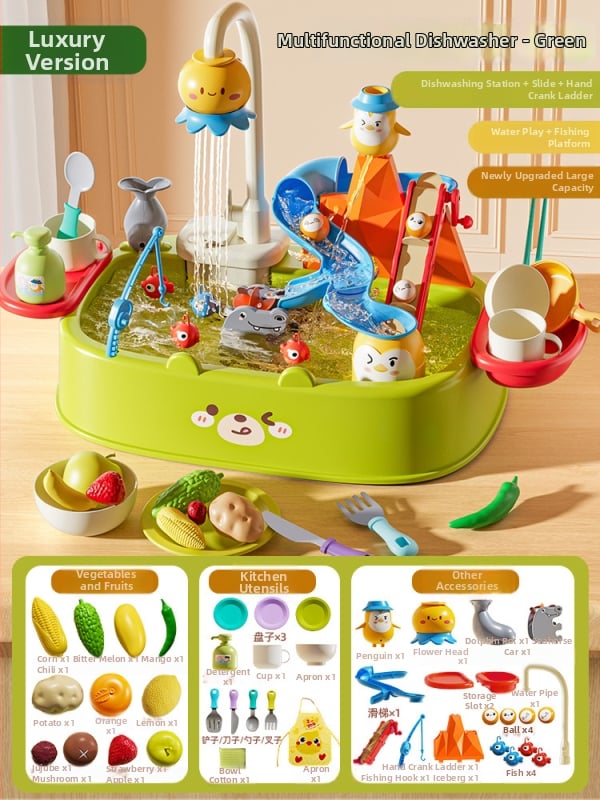 Jucărie de vase pentru copii – joc cu apă, din plastic, ieșire electrică de apă, model H365-1, brand Parenting Treasure, potrivit pentru 4–6 ani