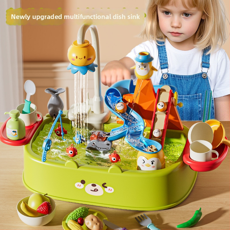 Jucărie de vase pentru copii – joc cu apă, din plastic, ieșire electrică de apă, model H365-1, brand Parenting Treasure, potrivit pentru 4–6 ani