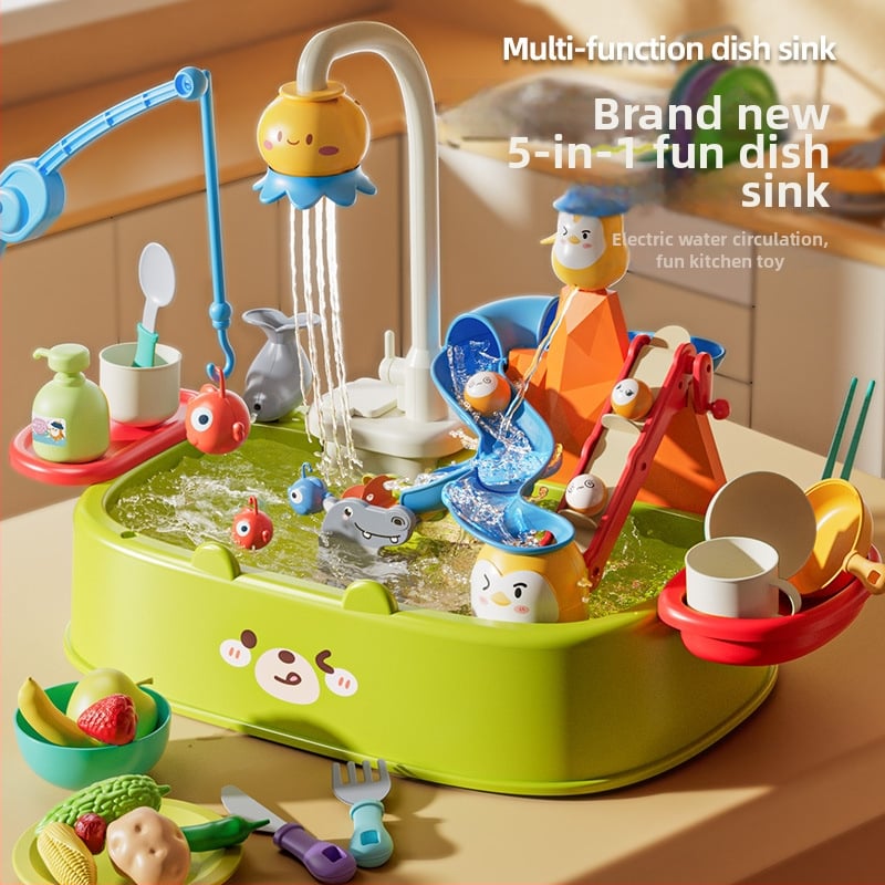 Jucărie de vase pentru copii – joc cu apă, din plastic, ieșire electrică de apă, model H365-1, brand Parenting Treasure, potrivit pentru 4–6 ani