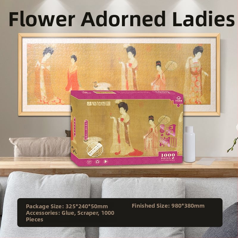 Puzzle plat cu 1000 de piese pentru adulți, stil chinezesc tradițional, seria Capodopere antice pe hârtie, Material: Hârtie, DIY-friendly, Personalizabil, Vârsta 7–14
