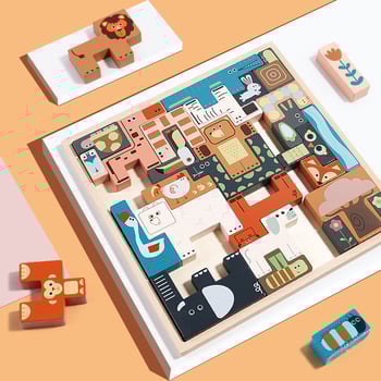 Puzzle 3D din lemn cu animale pentru copii 4–6 ani, personalizat conform desenelor (Material: Lemn; Funcție: Puzzle; Categorie: puzzle 3D; Vârstă: 4–6 ani)