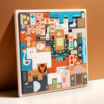 Puzzle 3D din lemn cu animale pentru copii 4–6 ani, personalizat conform desenelor (Material: Lemn; Funcție: Puzzle; Categorie: puzzle 3D; Vârstă: 4–6 ani)