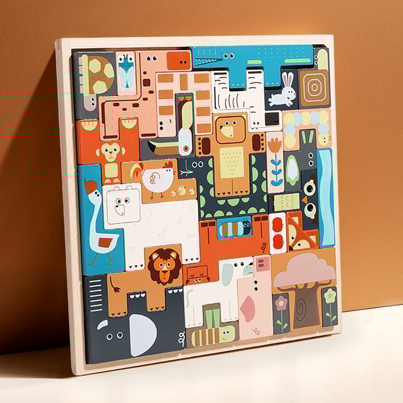 Puzzle 3D din lemn cu animale pentru copii 4–6 ani, personalizat conform desenelor (Material: Lemn; Funcție: Puzzle; Categorie: puzzle 3D; Vârstă: 4–6 ani)