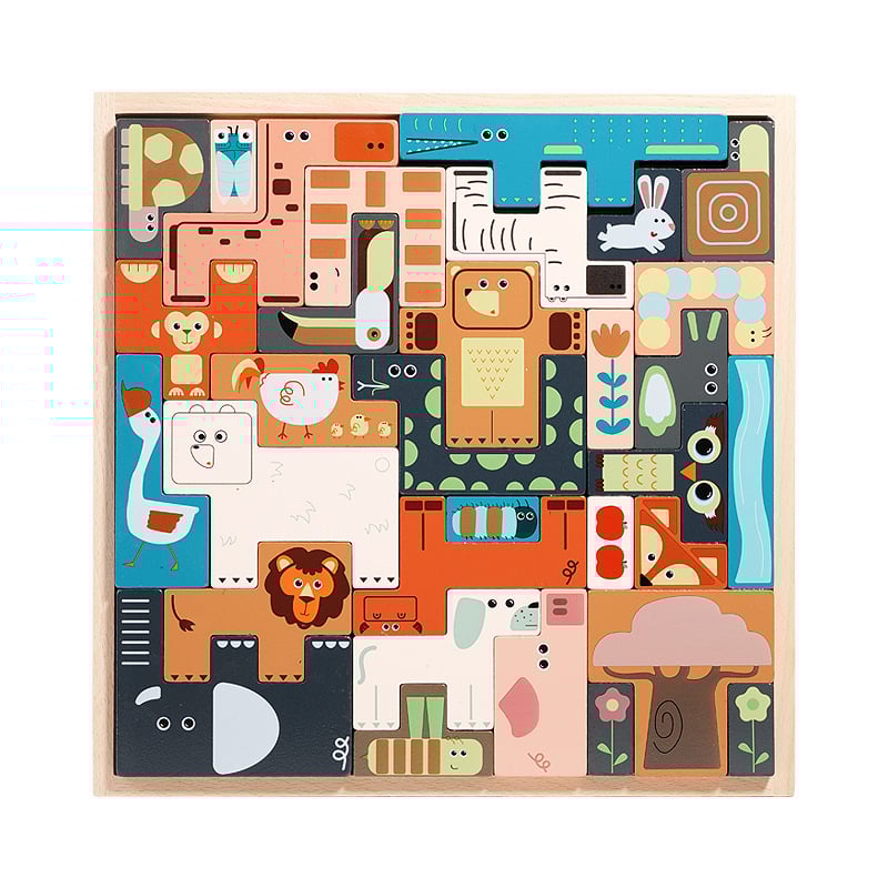 Puzzle 3D din lemn cu animale pentru copii 4–6 ani, personalizat conform desenelor (Material: Lemn; Funcție: Puzzle; Categorie: puzzle 3D; Vârstă: 4–6 ani)