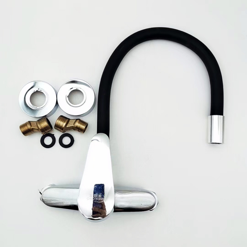 Falba épített konyhai keverőcsap, kettős karos kialakítás, belső szelepszár rézből, test cink ötvözet, 0-90°C hőmérséklet-tartomány