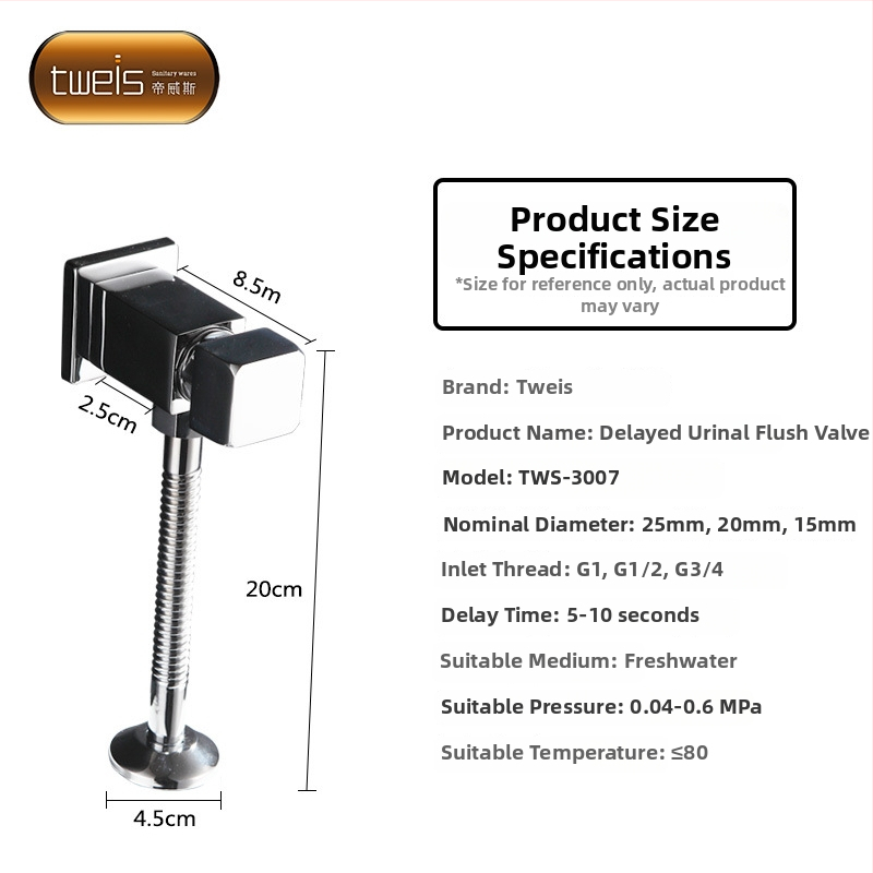 Valvă de spălare pentru urinal din cupru TWS-3007 – mecanic, ieșire G1/2, timp de spălare 10–15 s