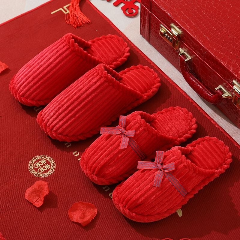 Vjenčane papuče za parove, Corduroy gornji dio, protuklizna PVC potplata, EVA srednji sloj, unutarnje zimske papuče