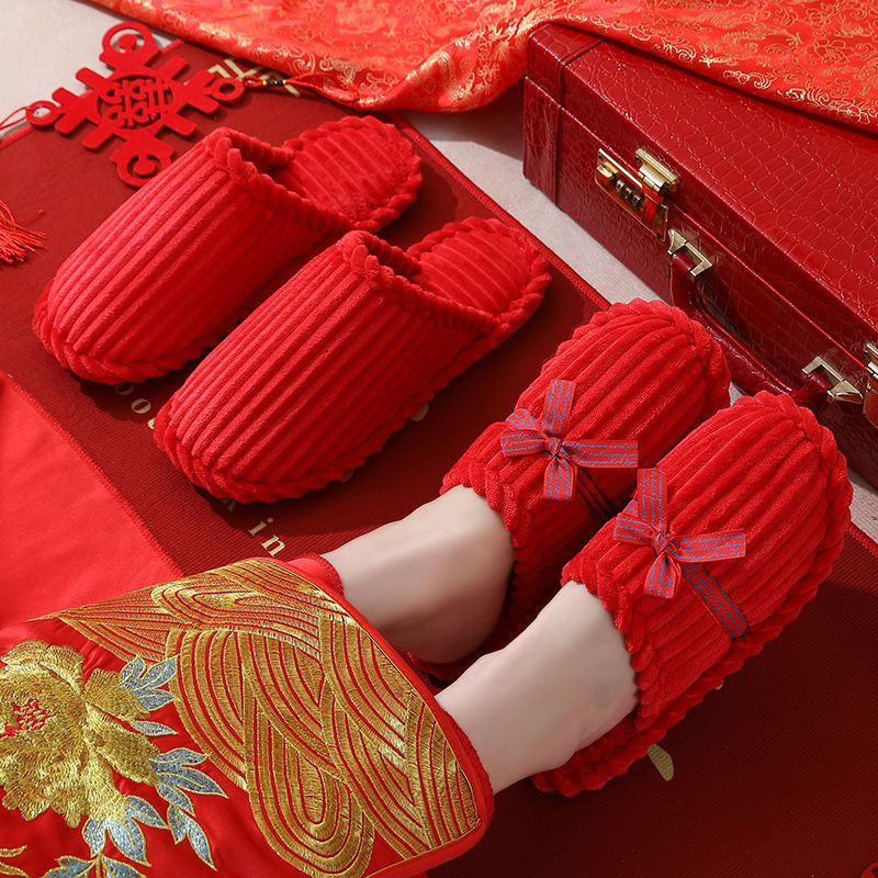 Vjenčane papuče za parove, Corduroy gornji dio, protuklizna PVC potplata, EVA srednji sloj, unutarnje zimske papuče