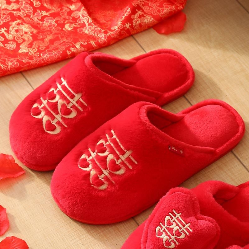 Vjenčane papuče za parove, Corduroy gornji dio, protuklizna PVC potplata, EVA srednji sloj, unutarnje zimske papuče