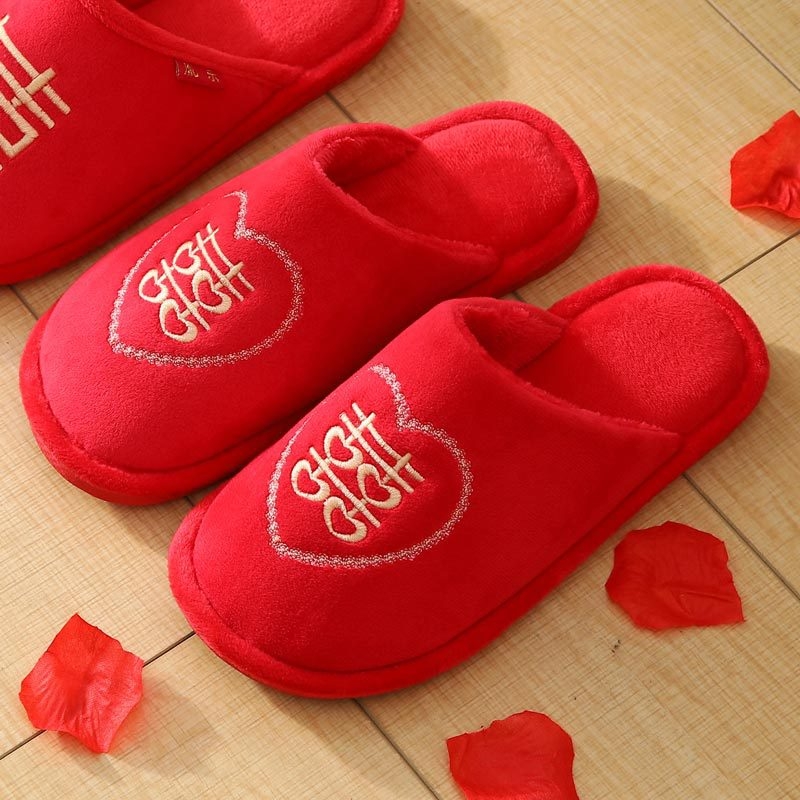 Vjenčane papuče za parove, Corduroy gornji dio, protuklizna PVC potplata, EVA srednji sloj, unutarnje zimske papuče