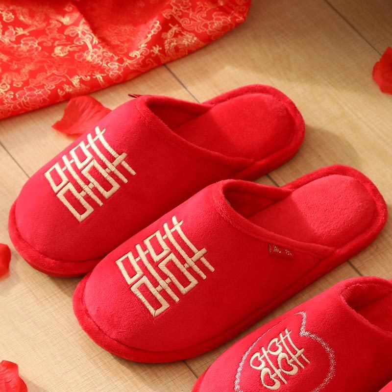 Vjenčane papuče za parove, Corduroy gornji dio, protuklizna PVC potplata, EVA srednji sloj, unutarnje zimske papuče