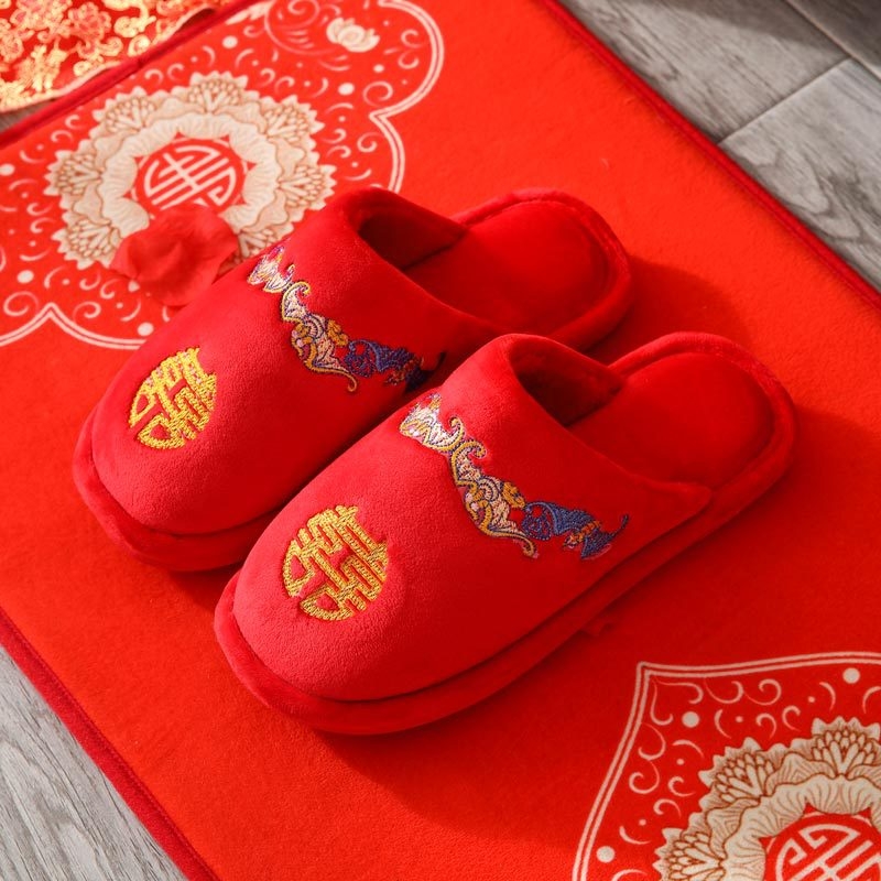 Vjenčane papuče za parove, Corduroy gornji dio, protuklizna PVC potplata, EVA srednji sloj, unutarnje zimske papuče