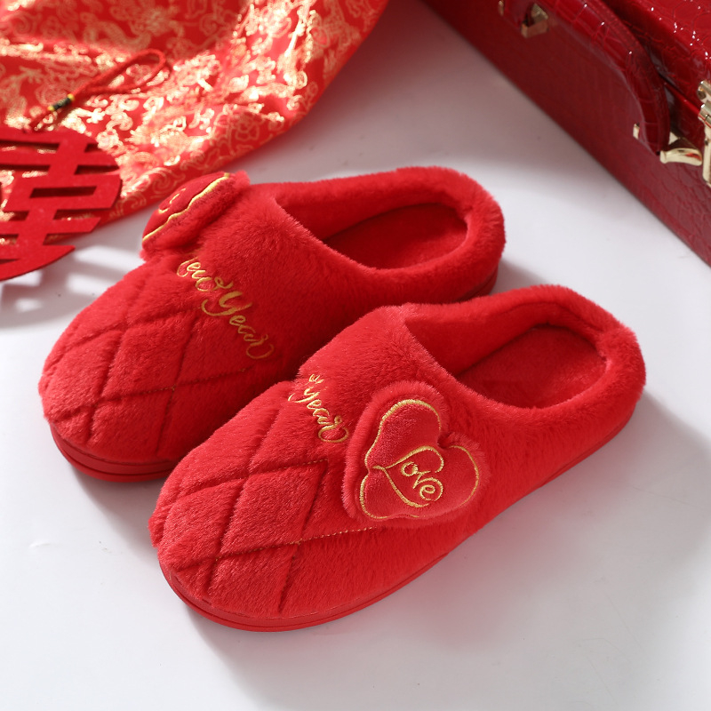 Vjenčane papuče za parove, Corduroy gornji dio, protuklizna PVC potplata, EVA srednji sloj, unutarnje zimske papuče