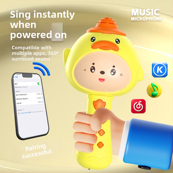 Microfon pentru copii, Bluetooth, cu lumină LED, baterie Li-ion reîncărcabilă (funcții muzicale/vocale; corp din plastic; potrivit pentru copii 4–6 ani)