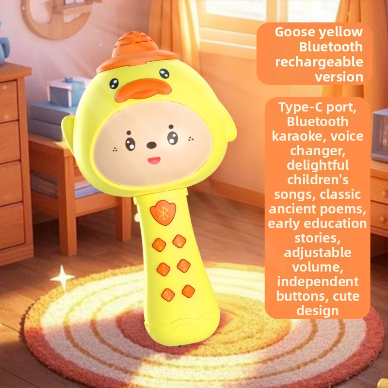 Microfon pentru copii, Bluetooth, cu lumină LED, baterie Li-ion reîncărcabilă (funcții muzicale/vocale; corp din plastic; potrivit pentru copii 4–6 ani)