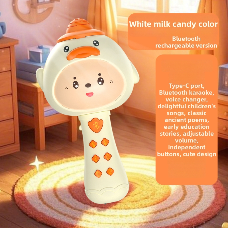 Microfon pentru copii, Bluetooth, cu lumină LED, baterie Li-ion reîncărcabilă (funcții muzicale/vocale; corp din plastic; potrivit pentru copii 4–6 ani)