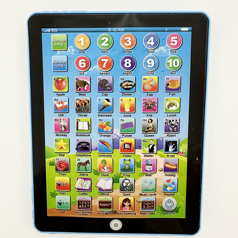 Edukativni uređaj za priče za djecu, tablet-stil alat za učenje s glazbom i dodirnom reakcijom, plastično kućište, napajanje baterijama, za djecu 4–6 godina.
