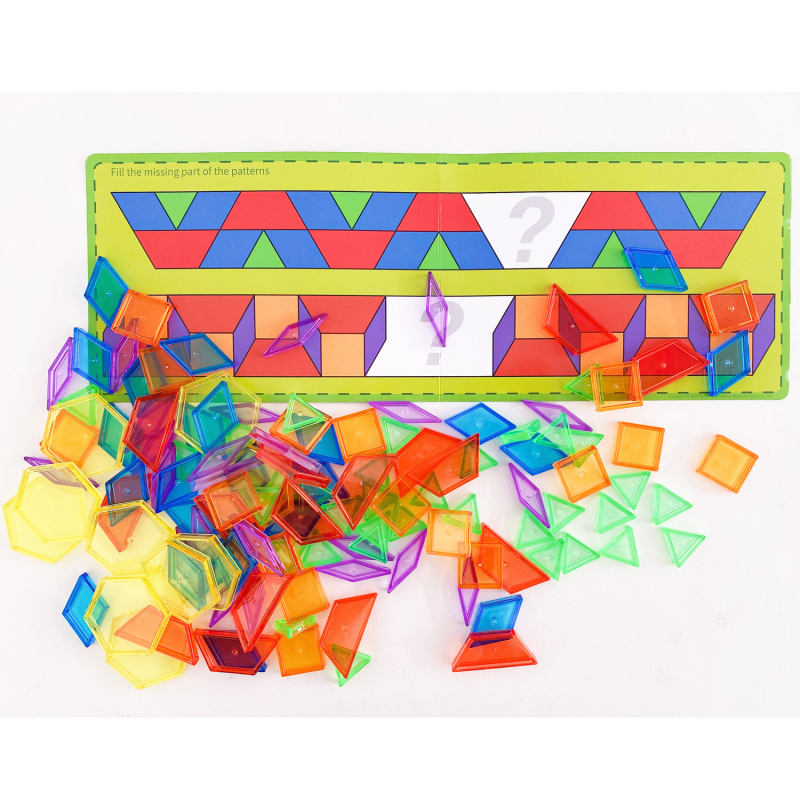 Prozirni šesterokutni ravni puzzle za rano obrazovanje, plastika, uzrast 4–6 godina, s karticama s temom i kockicama