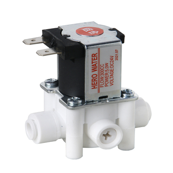 Ventil pentru sistem RO de purificare a apei, corp din cupru, materiale ignifuge și de calitate alimentară, cu întrerupător de spălare