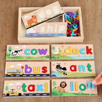 Drvene edukativne kartice s engleskim alfabetom za djecu, prepoznavanje voća i povrća — 3D puzzle za uzrast 4-6 godina, DIY paket