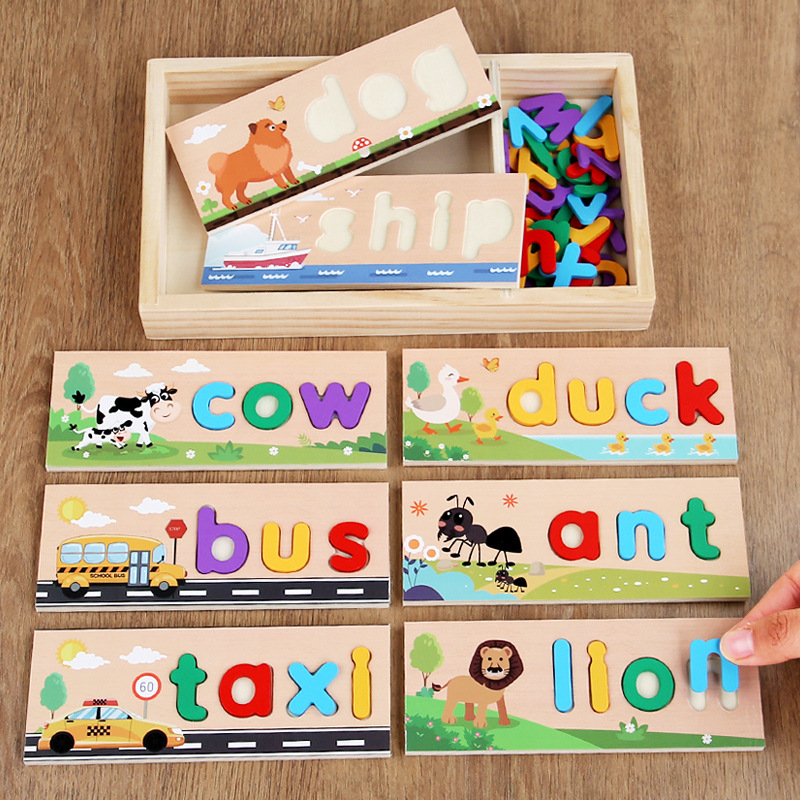 Drvene edukativne kartice s engleskim alfabetom za djecu, prepoznavanje voća i povrća — 3D puzzle za uzrast 4-6 godina, DIY paket