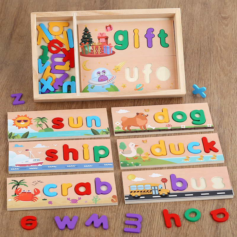 Drvene edukativne kartice s engleskim alfabetom za djecu, prepoznavanje voća i povrća — 3D puzzle za uzrast 4-6 godina, DIY paket