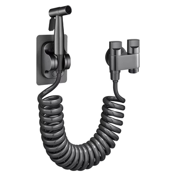 WC tisztító spricskészlet kettős vezérlésű sarokszeleppel, rozsdamentes acélból, falra szerelhető, egylyukú csapnyílás, egy darabból öntött