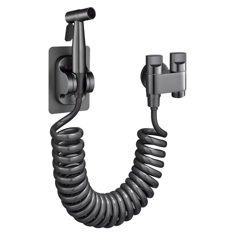 WC tisztító spricskészlet kettős vezérlésű sarokszeleppel, rozsdamentes acélból, falra szerelhető, egylyukú csapnyílás, egy darabból öntött