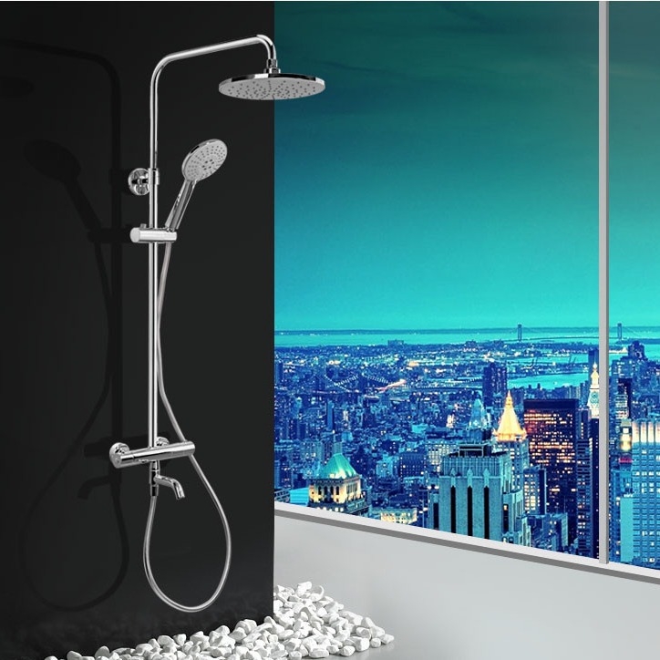 Σετ ντους με χαλκό σώμα, έξυπνος θερμοστατικός διανομέας, κεφαλή βροχής και χειρολαβή ντους, εγκατάσταση σε τοίχο